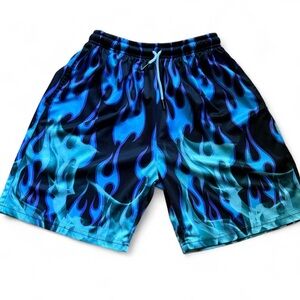 Blue and black flame basketball shorts